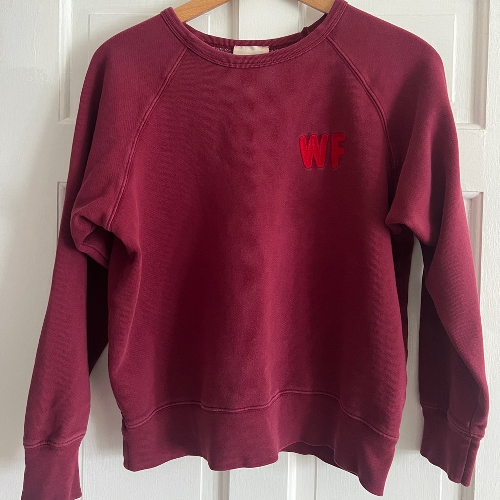 Aritzia Women's Burgundy Sweatshirt with Red 'WF' Embroidery